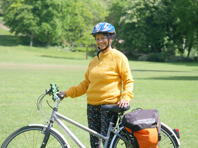Bibiane next to her bike